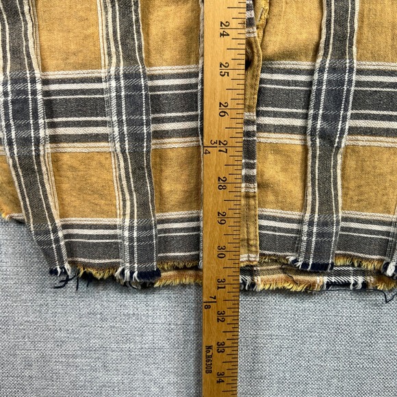 Oli & Hali Distressed Longline Flannel Shirt Women S Yellow Gray Plaid Grunge - Picture 7 of 10